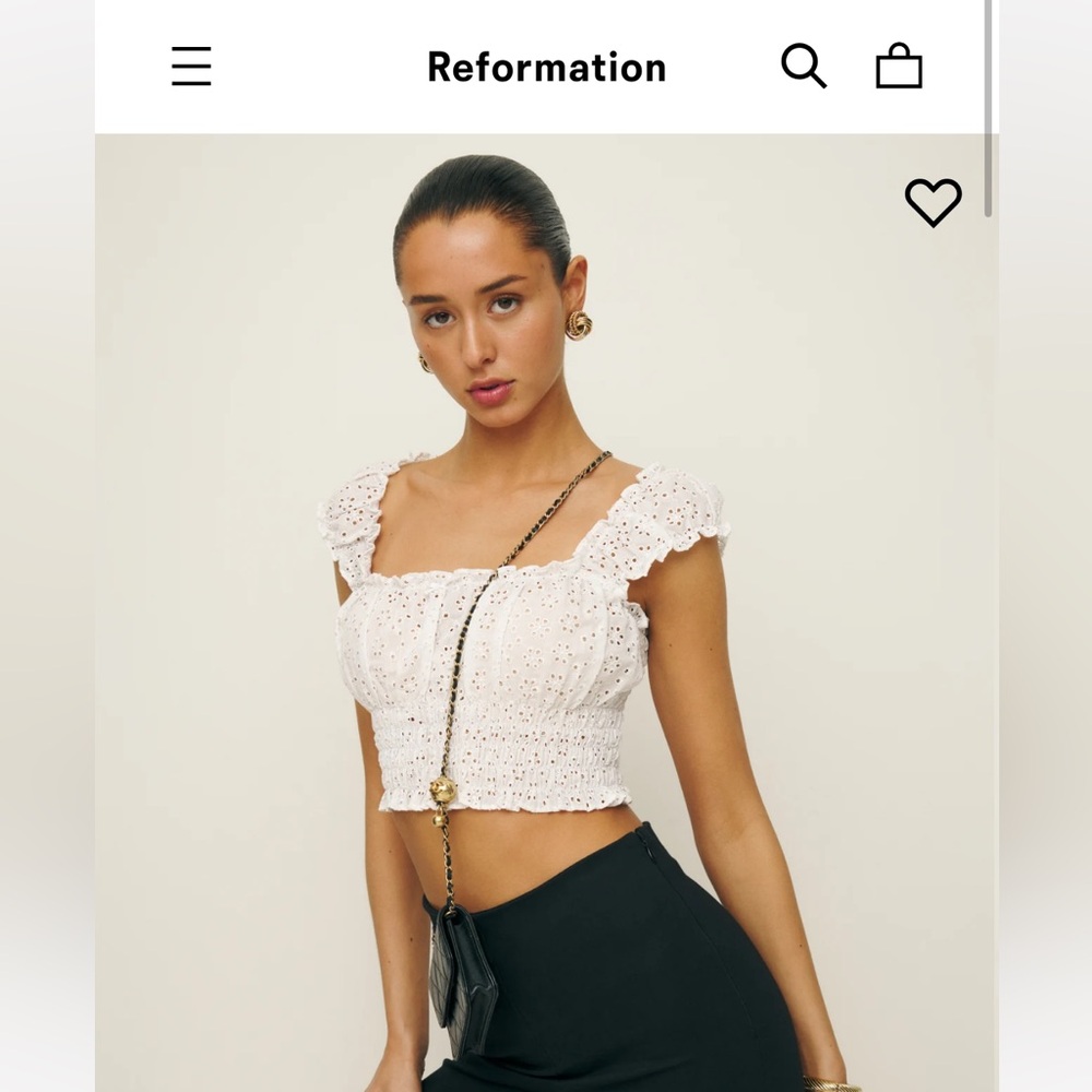NWT- NEVER WORN Reformation Emberly Crop Eyelet Top, White XS